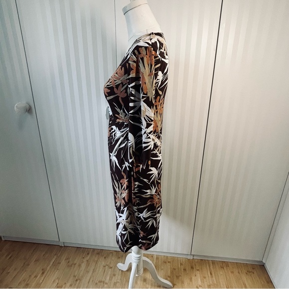 Merona black with brown and white leaves wrap style comfortable dress Size S - Picture 3 of 7